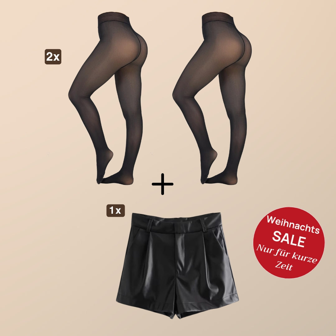 Perfektes Outfit Bundle™ Strumpfhosen + LederShorts