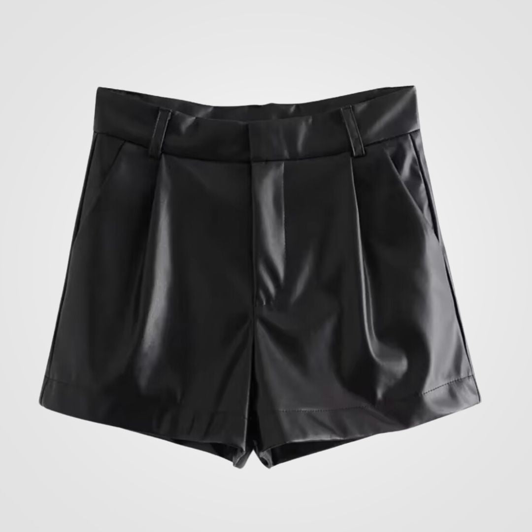 Lederlook Shorts Damen - Stylische Party-Shorts Mit Reißverschluss