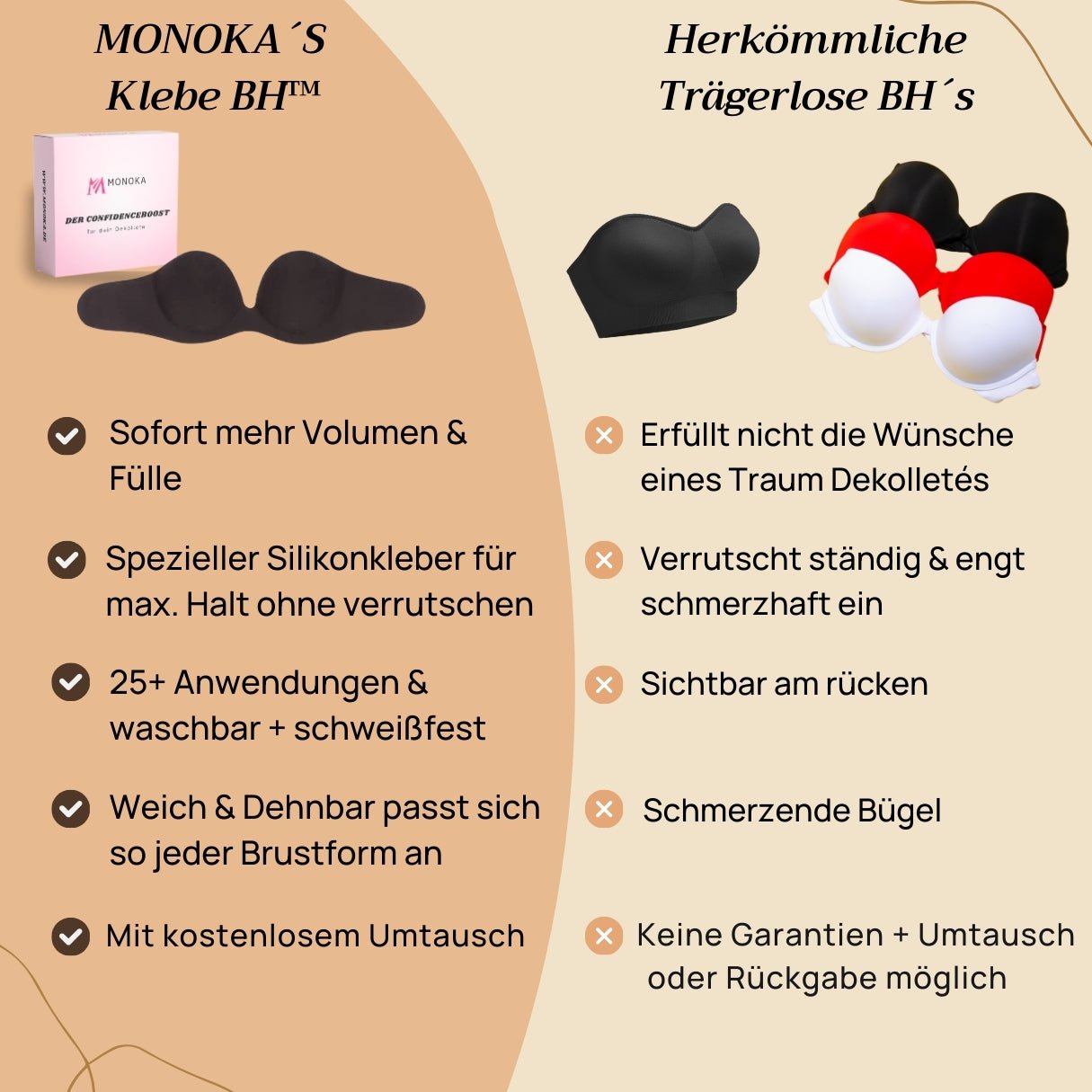 Trägerloser Pushup Klebe - BH™ - Ideal für rückenfreie & trägerlose Outfits - Monoka