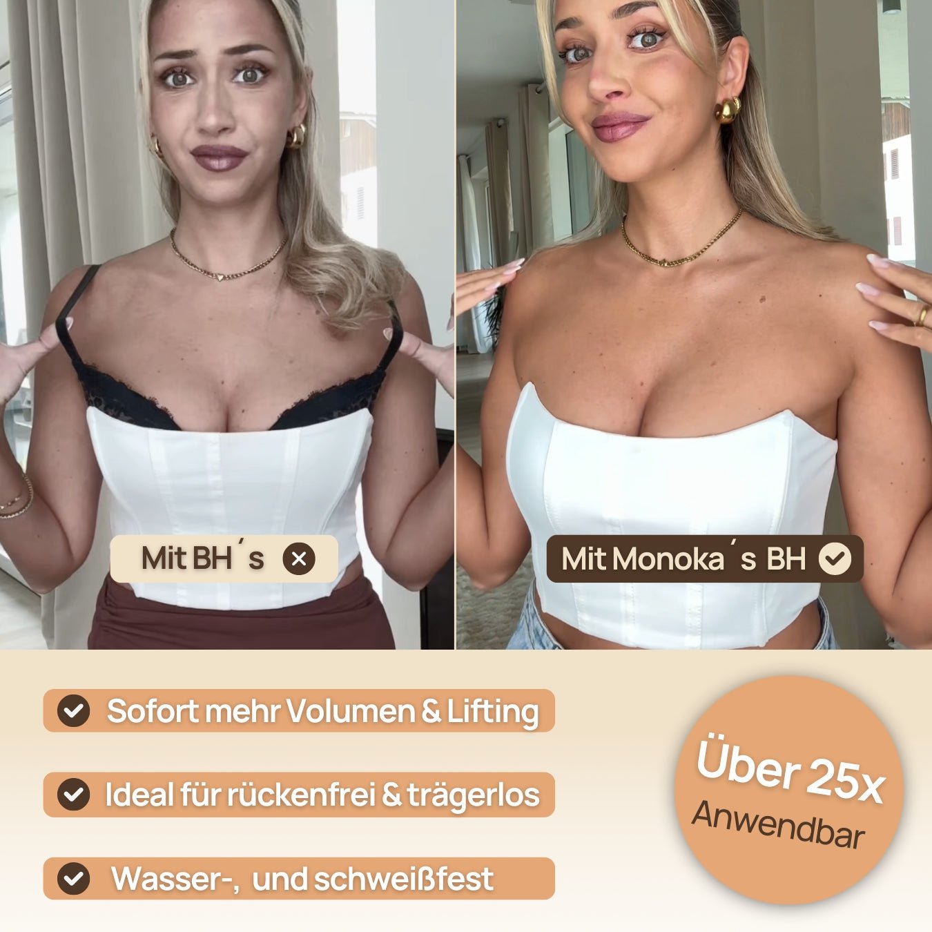 Unsichtbarer Pushup Klebe BH™ Trägerlos & Rückenfrei mit natürlich schönem Push Effekt - Monoka