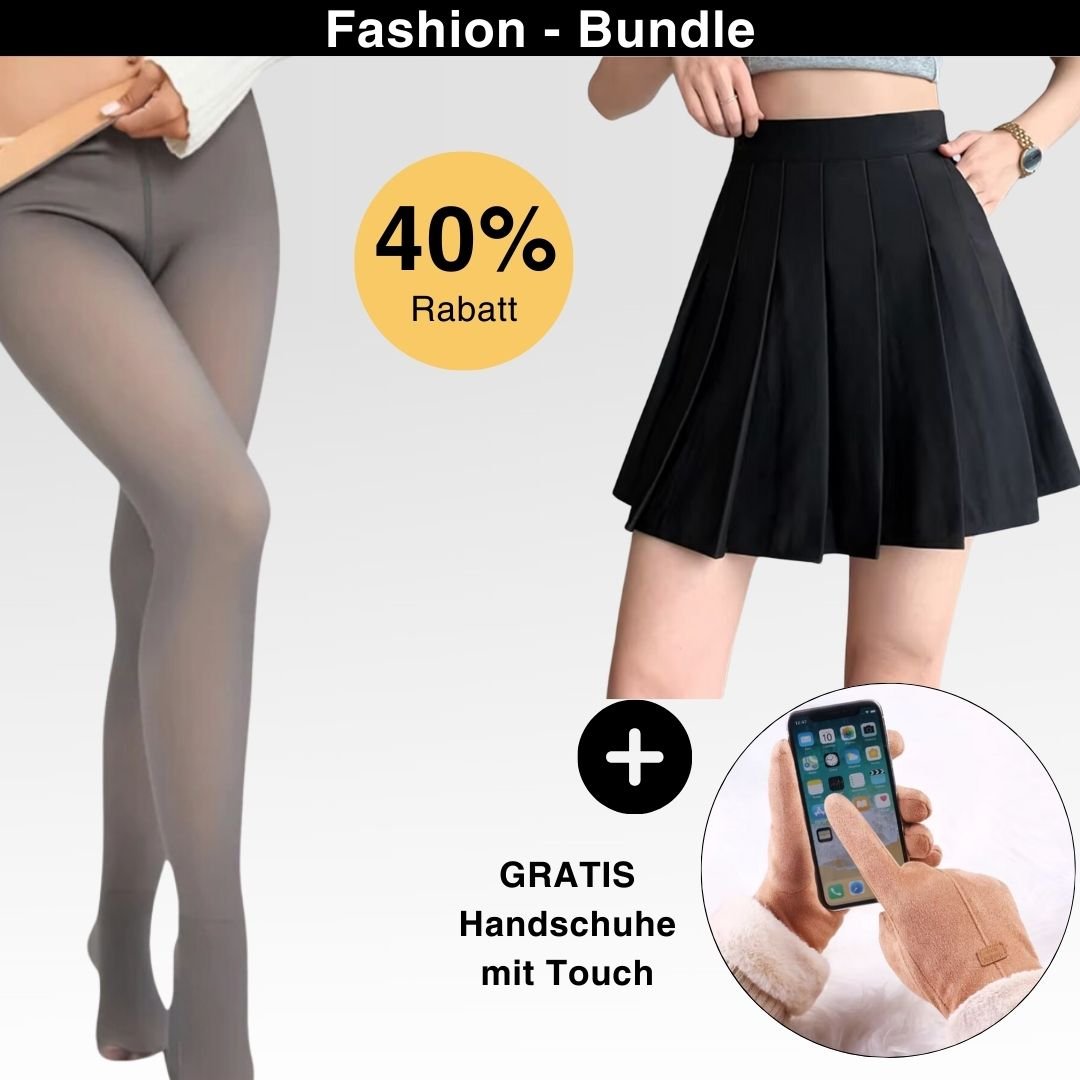 Fashion Bundle™ - Thermo Strumpfhose, Moderner Rock + Gratis Fleece Handschuhe mit Touch - Monoka