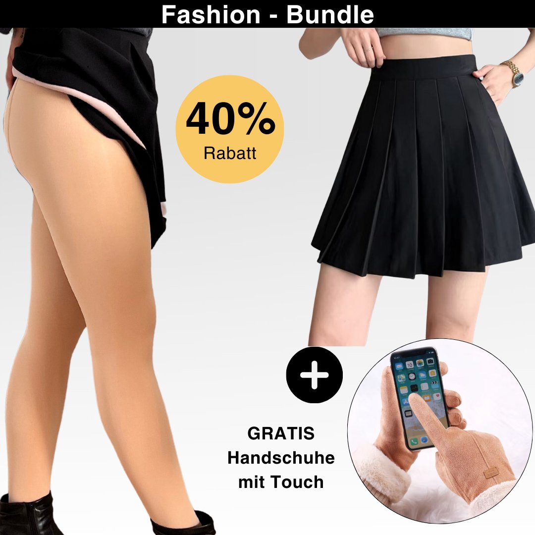 Fashion Bundle™ - Thermo Strumpfhose, Moderner Rock + Gratis Fleece Handschuhe mit Touch - Monoka