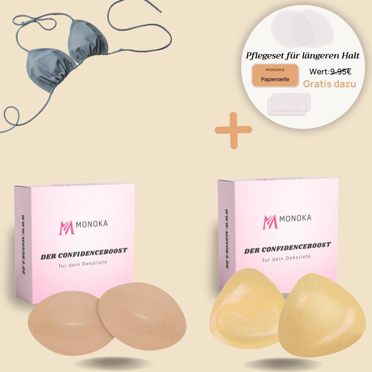 Monoka Bikini Push - Up Starterset™ Unsichtbare - wiederverwendbare VolumenPads für Bademode - Monoka