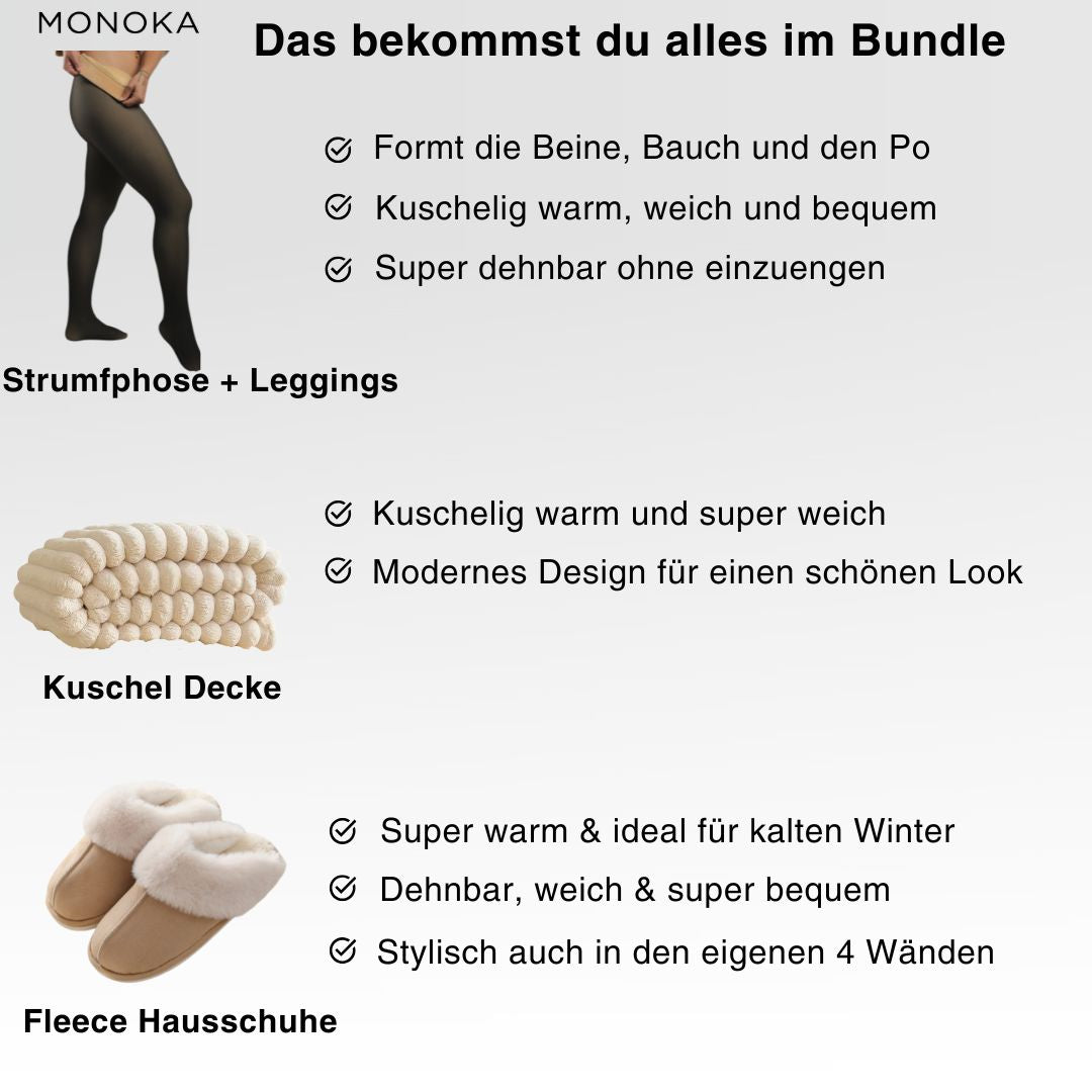 Most Value - Bundle™ - Thermo Strumpfhose, XXL Kuscheldecke 1.2m x 2m + Gratis Fleece Hausschuhe - Monoka