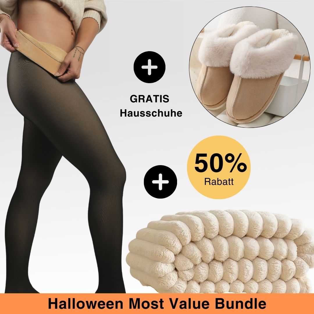 Most Value - Bundle™ - Thermo Strumpfhose, XXL Kuscheldecke 1.2m x 2m + Gratis Fleece Hausschuhe - Monoka