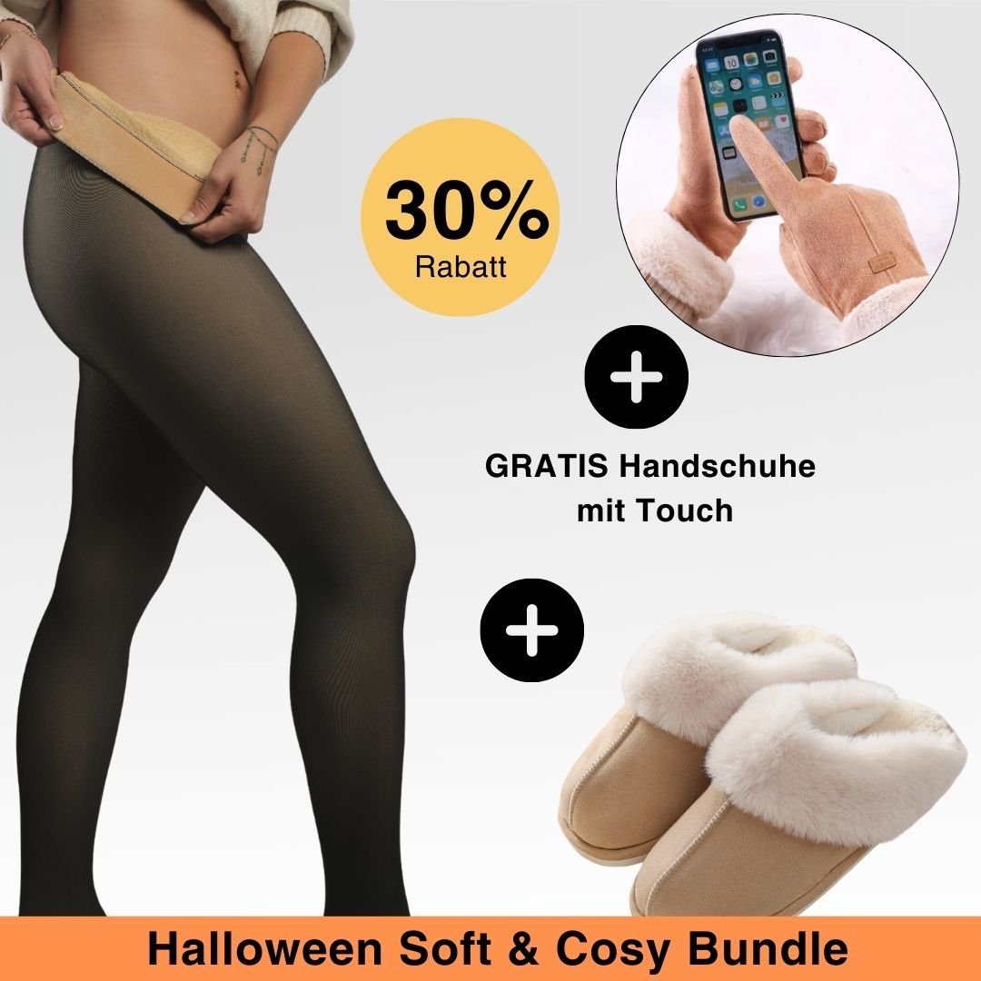 Soft and Cosy - Bundle™ Thermo Strumpfhose, Fleece Hausschuhe + Gratis Handschuhe mit Touch - Monoka