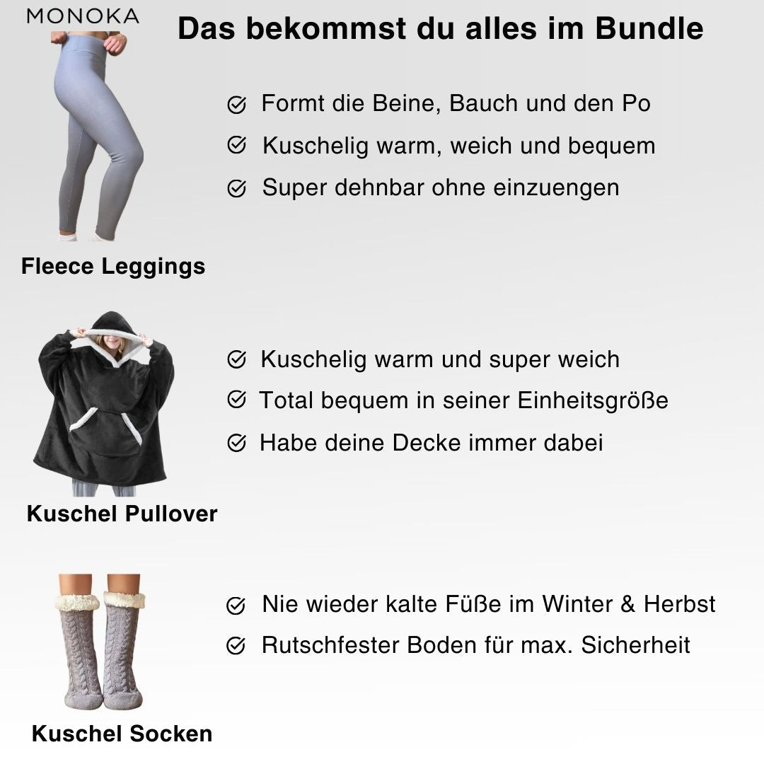 XL Home Chill - Bundle™ - Thermo Leggings, XXL Decken Hoodie + Gratis Socken - Monoka