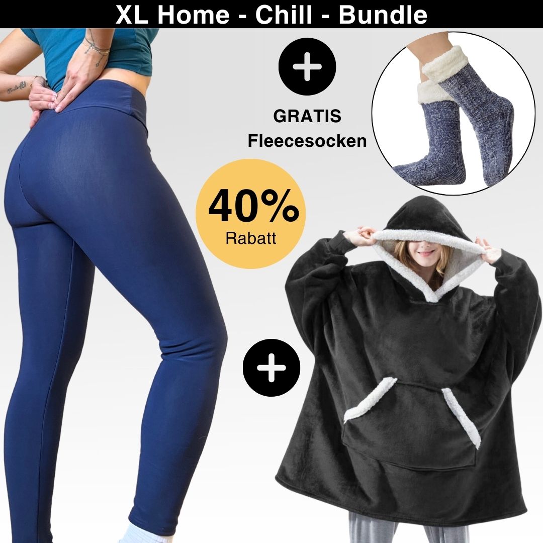 XL Home Chill - Bundle™ - Thermo Leggings, XXL Decken Hoodie + Gratis Socken - Monoka