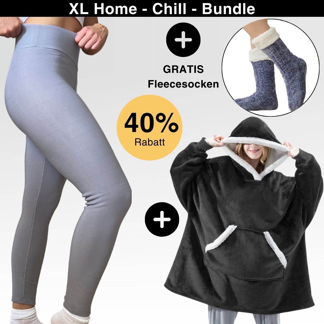 XL Home Chill - Bundle™ - Thermo Leggings, XXL Decken Hoodie + Gratis Socken - Monoka